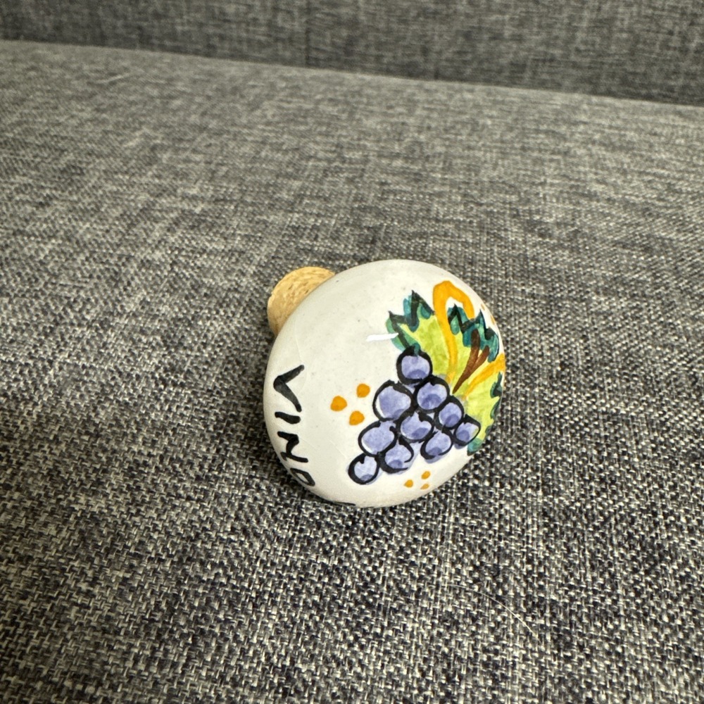 Hand Painted Ceramic Wine Bottle Stopper Vino Chianti Grape Design Italian Decor